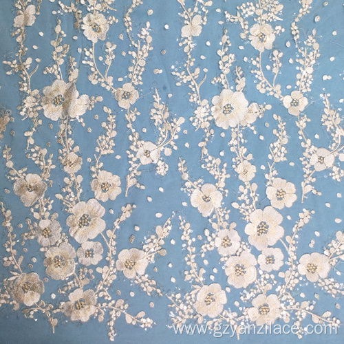 Plum Blossom Embroidery Transapret Sequin Lace Fabric